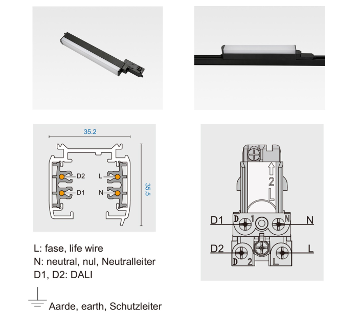 4 wires 1 phase DALI dimmable Linear Track lights in GYM Sweden